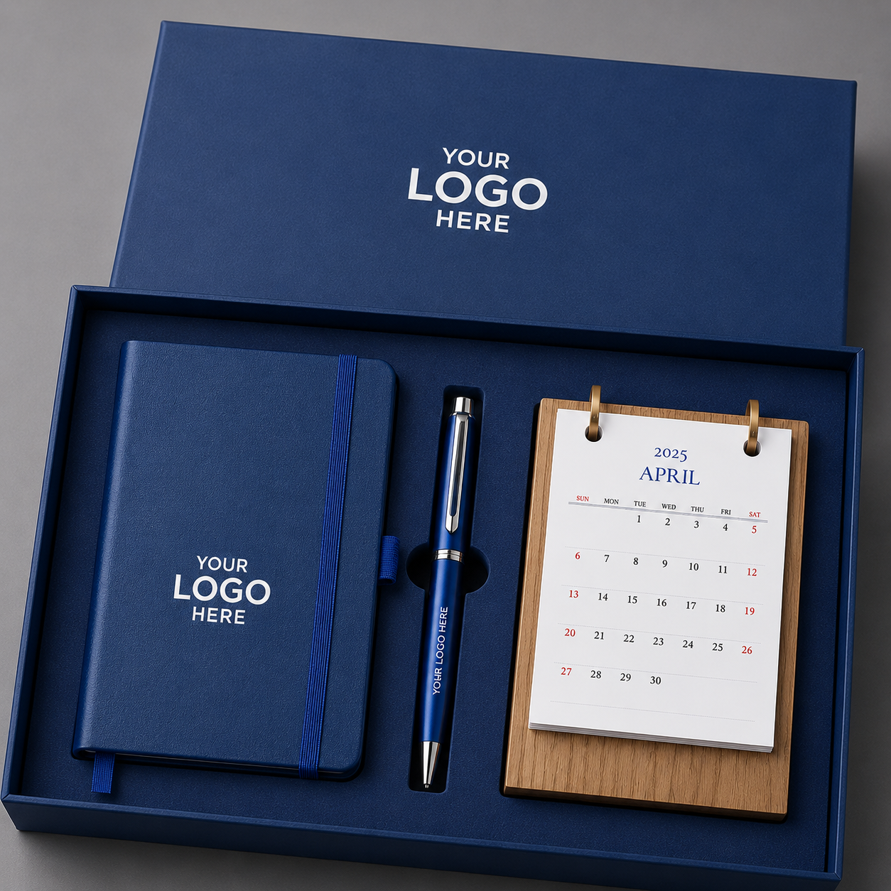 Corporate Gift Set with Notebook, Pen & Wooden Desk Calendar - Image 2